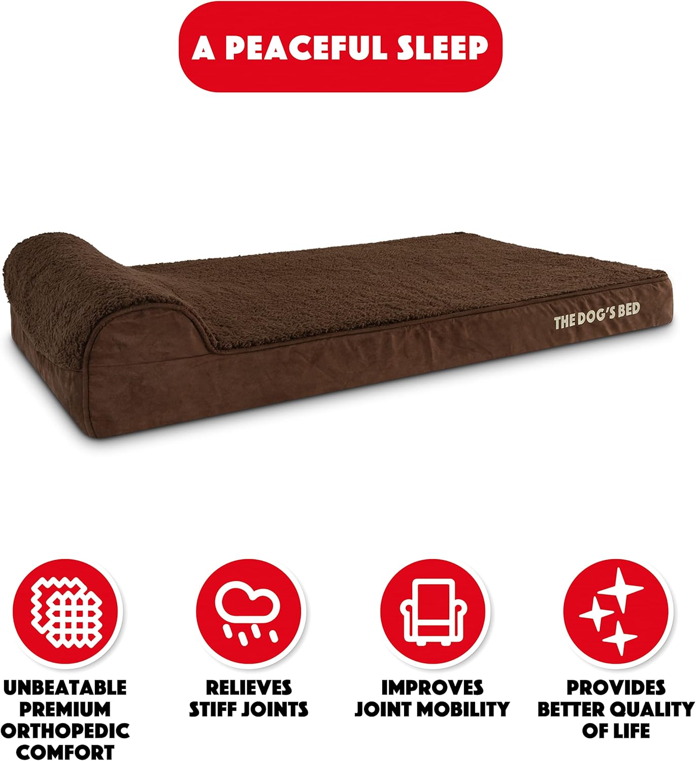 The Dog’s Bed Orthopedic Headrest Dog Bed XL Brown Plush 46x28, Memory Foam, Pain Relief for Arthritis, Hip & Elbow Dysplasia, Post Surgery, Lameness, Veterinary Approved, Waterproof Washable Cover - Pet Explorer
