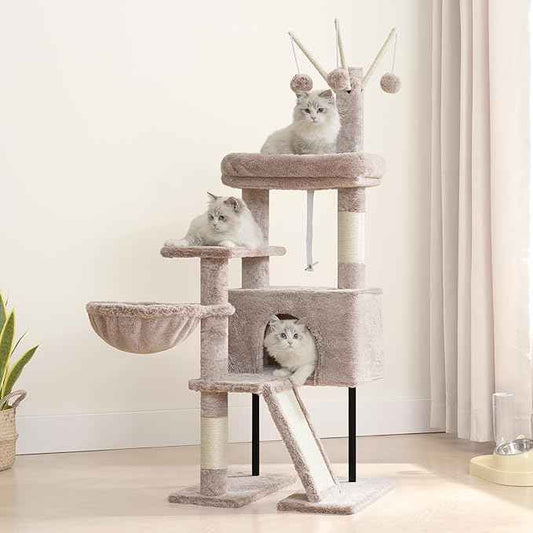 Cat Tree for Indoor Cats, Cat Tower with Scratching Post for Small Cats and Kittens, Cat House with Removable Top Platform and Fluffy Balls, Hanging Cat Basket, Mushroom GCT006SMU