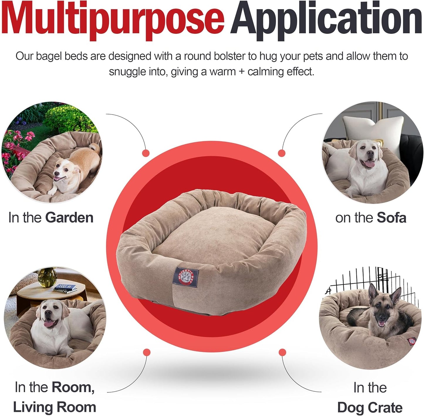 Majestic Pet 40 Inch Micro Velvet Calming Dog Bed Washable – Cozy Soft Round Dog Bed with Spine for Head Support - Fluffy Donut Dog Bed 40x29x9 (inch) – Round Pet Bed Large – Pearl - Pet Explorer