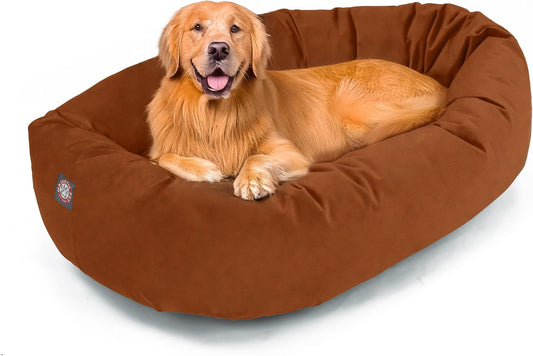 Majestic Pet 40 Inch Suede Calming Dog Bed Washable 40x29x9 (Inch) – Cozy Soft Round Donut Dog Bed with Spine Support for Dogs to Rest Their Head - Pet Bed Large – Rust (2025) - Pet Explorer