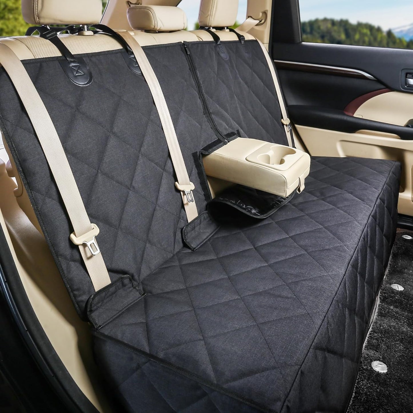 Bench Dog Car Seat Cover for Back Seat Waterproof Seat Covers Durable Scratch Proof Nonslip, Protector for Pet Fur & Mud Washable Backseat Cover for Cars Armrest Compatible - Pet Explorer