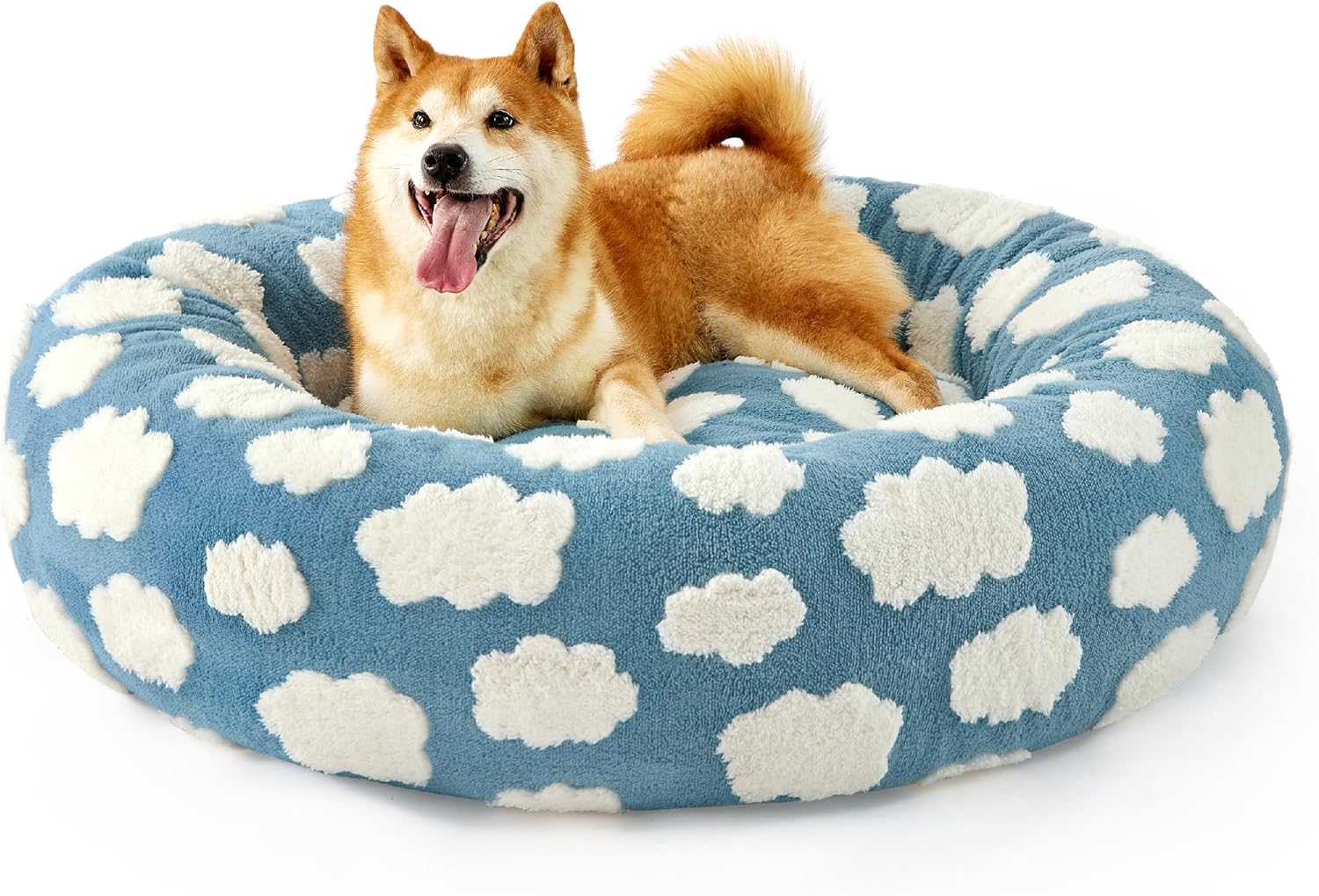 LE SURE Donut Dog Beds Large Sized Dog - Round Pet Beds for Calming Puppy with Washable Cover, Orthopedic Modern Beds with Jacquard Shaggy Plush & Anti Slip Bottom, 36 Inch，Blue - Pet Explorer