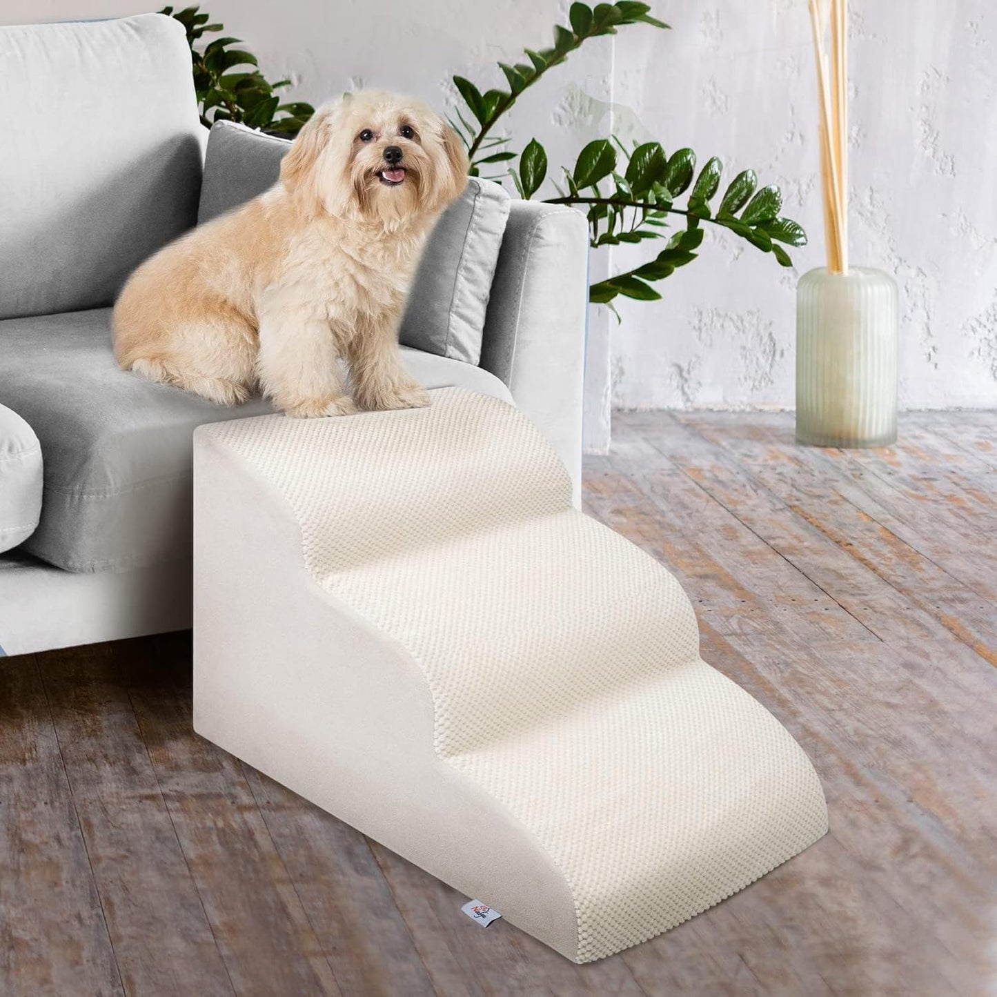 Dog Stairs for Small Dogs - High Density Foam Pet Steps, Extra Wide Dog Ramp with Non-Slip Bottom for High Beds, Couch and Sofa, Best for Dogs Injured, Older Doggy Cats - Pet Explorer