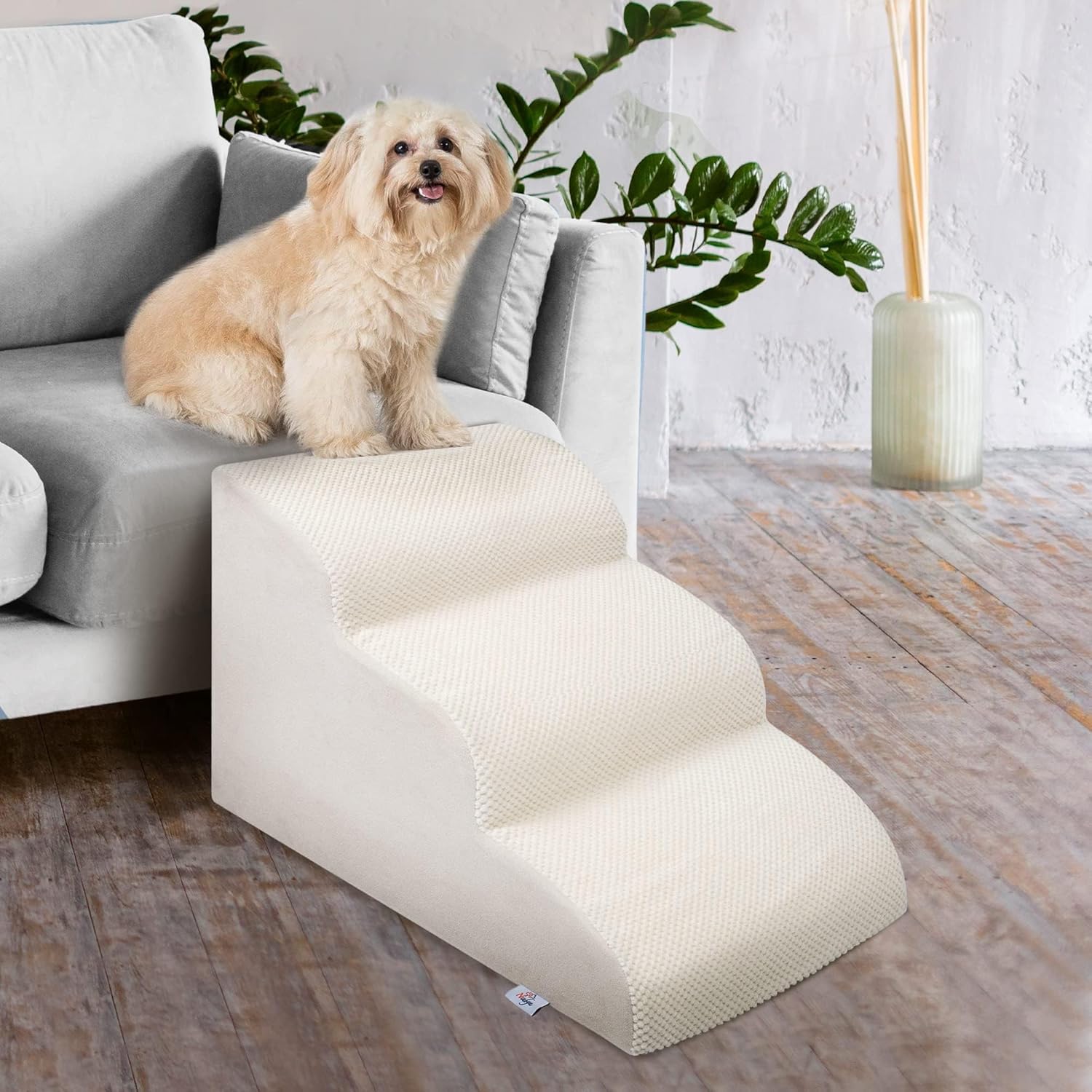 Dog Stairs for Small Dogs - High Density Foam Pet Steps, Extra Wide Dog Ramp with Non-Slip Bottom for High Beds, Couch and Sofa, Best for Dogs Injured, Older Doggy Cats - Pet Explorer