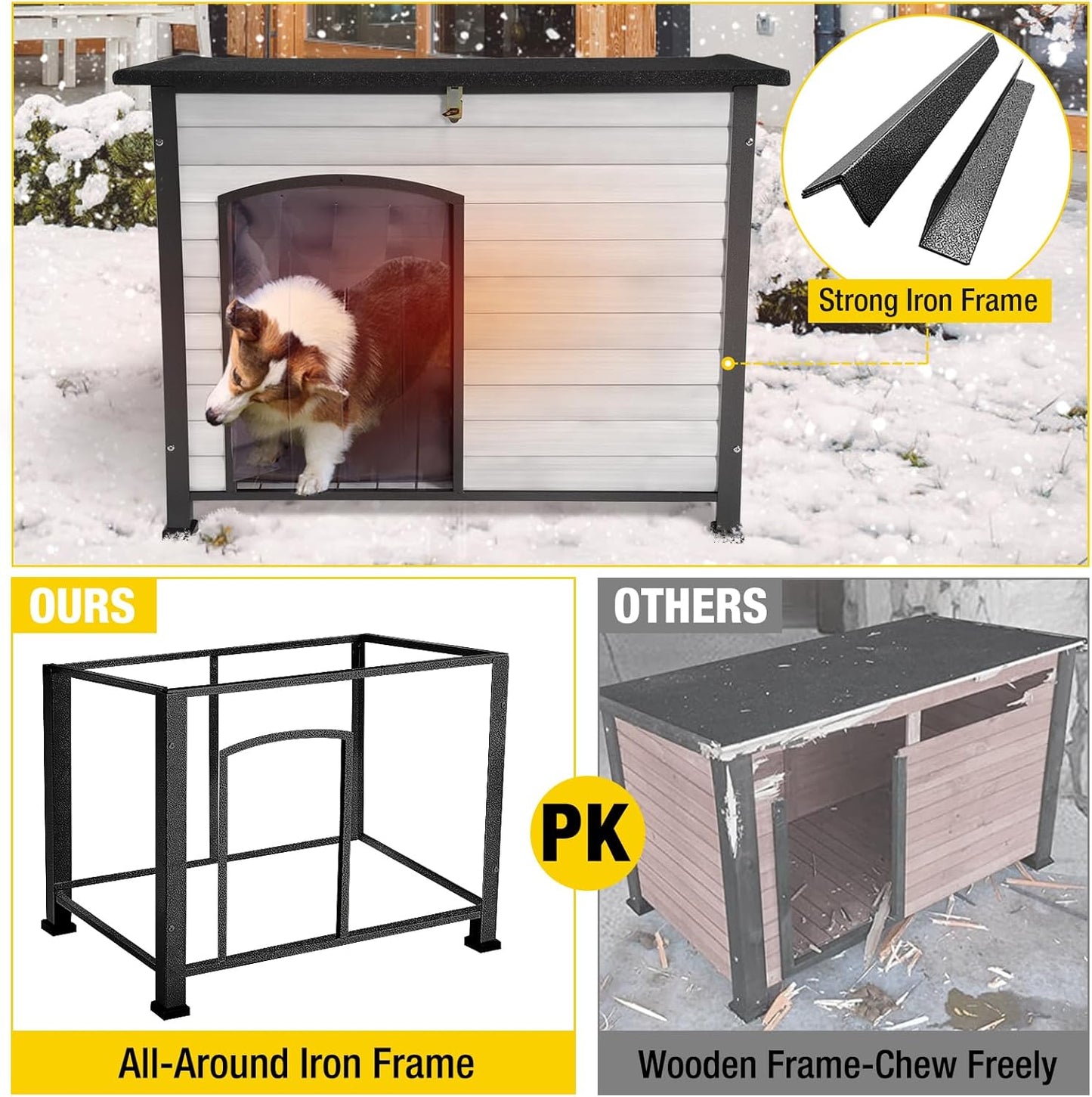 Aivituvin Dog House Outdoor with Insulated Liner, Weatherproof Dog House for Winter, Suitable for Small & Medium & Large Dogs with Unique All-Around Iron Frame(Off-White) - Pet Explorer