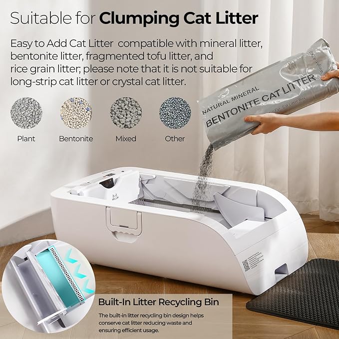 Open-Top Self-Cleaning Automatic Cat Litter Box-Smart APP Control (2.4G/5G) with Health Tracking&24H Backup, Dual Safety Sensors&Odorless Design for Multi-Cat Homes+3 Waste Bags