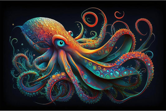 Octopus Aquarium Background Abstract Colorful Octopus Terrarium Background Glowing Octopus on Black Background Fish Tank Backdrop Poster Wallpaper Decorations Vinyl 48x18in - Pet Explorer