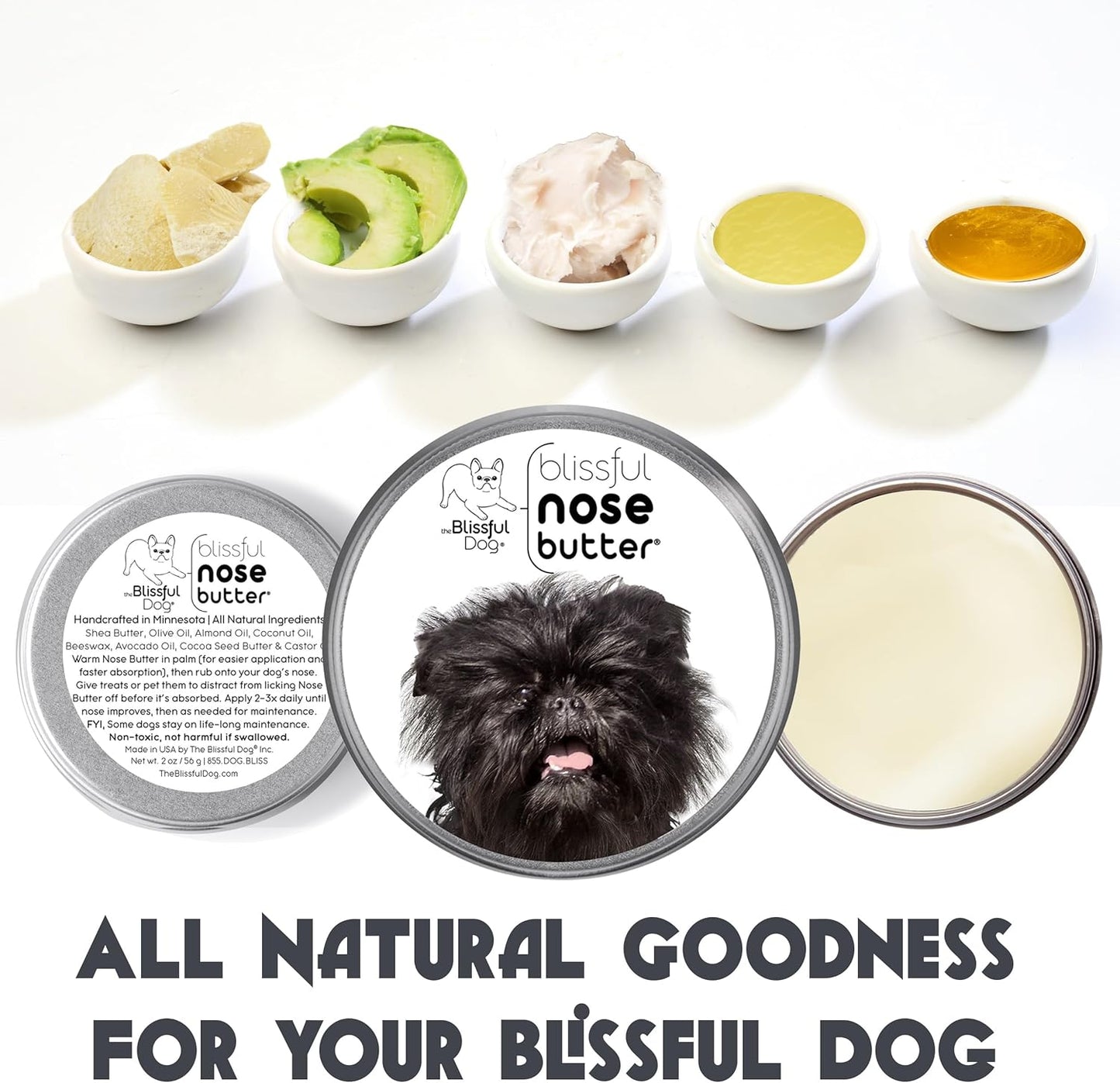 The Blissful Dog Affenpinscher Nose Butter for Dry, Cracked Skin, Lick-Safe Dog Nose Balm with Moisturizing Shea Butter, Almond, Olive, and Essential Oils, Pet Supplies, Uncented, 2 oz. - Pet Explorer