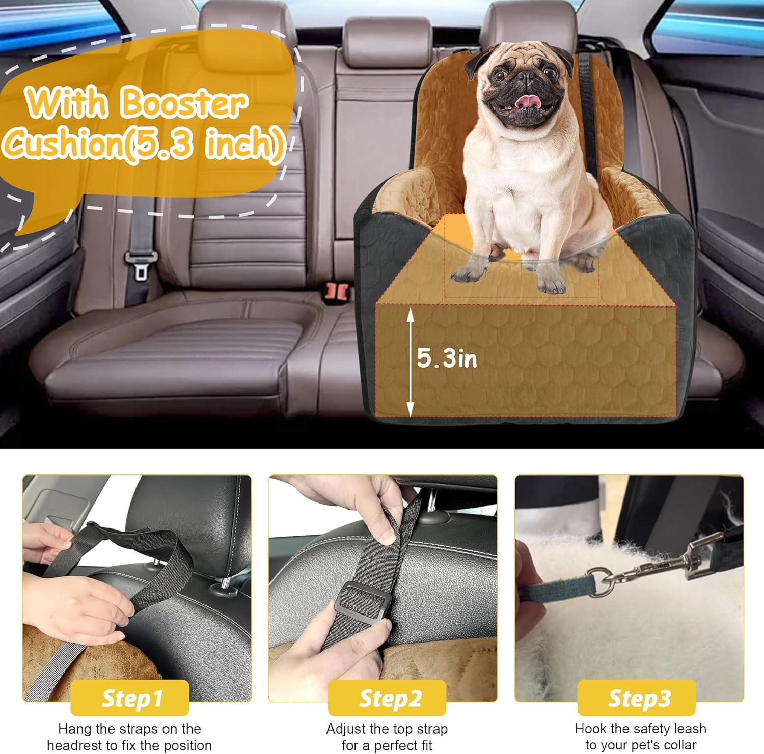 Dog Car Seat for Small/Medium Dogs, Memory Foam Dog Booster Seat, Travel Safety Per Car Seat with Washable Removable Cover, Storage Pockets for Dogs up to 35 lbs(BlackBrown) - Pet Explorer