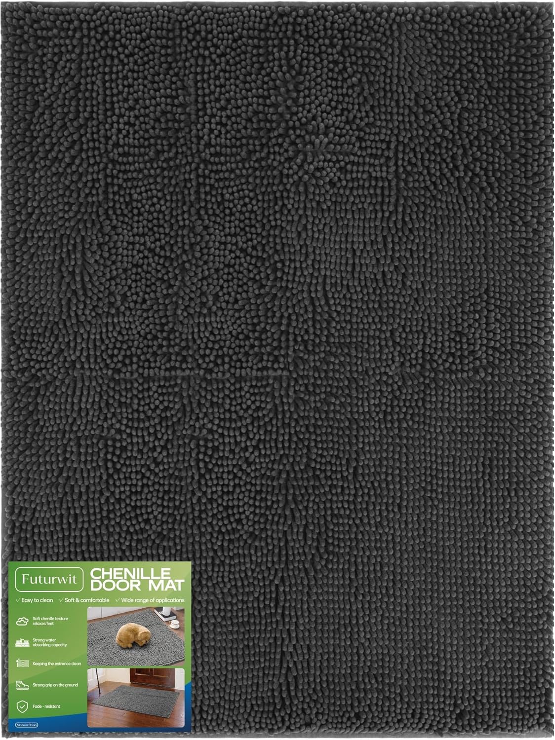 Dog Door Mat for Muddy Paws, 48" x 36" Chenille Absorbent Front Door Mat Inside, Large Runner Mud Mat for Dogs, Trap Dirt Washable Non Slip Outdoor Indoor Entrance Doormats, Grey - Pet Explorer