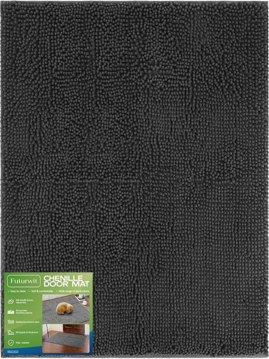 Dog Door Mat for Muddy Paws, 48" x 36" Chenille Absorbent Front Door Mat Inside, Large Runner Mud Mat for Dogs, Trap Dirt Washable Non Slip Outdoor Indoor Entrance Doormats, Grey - Pet Explorer