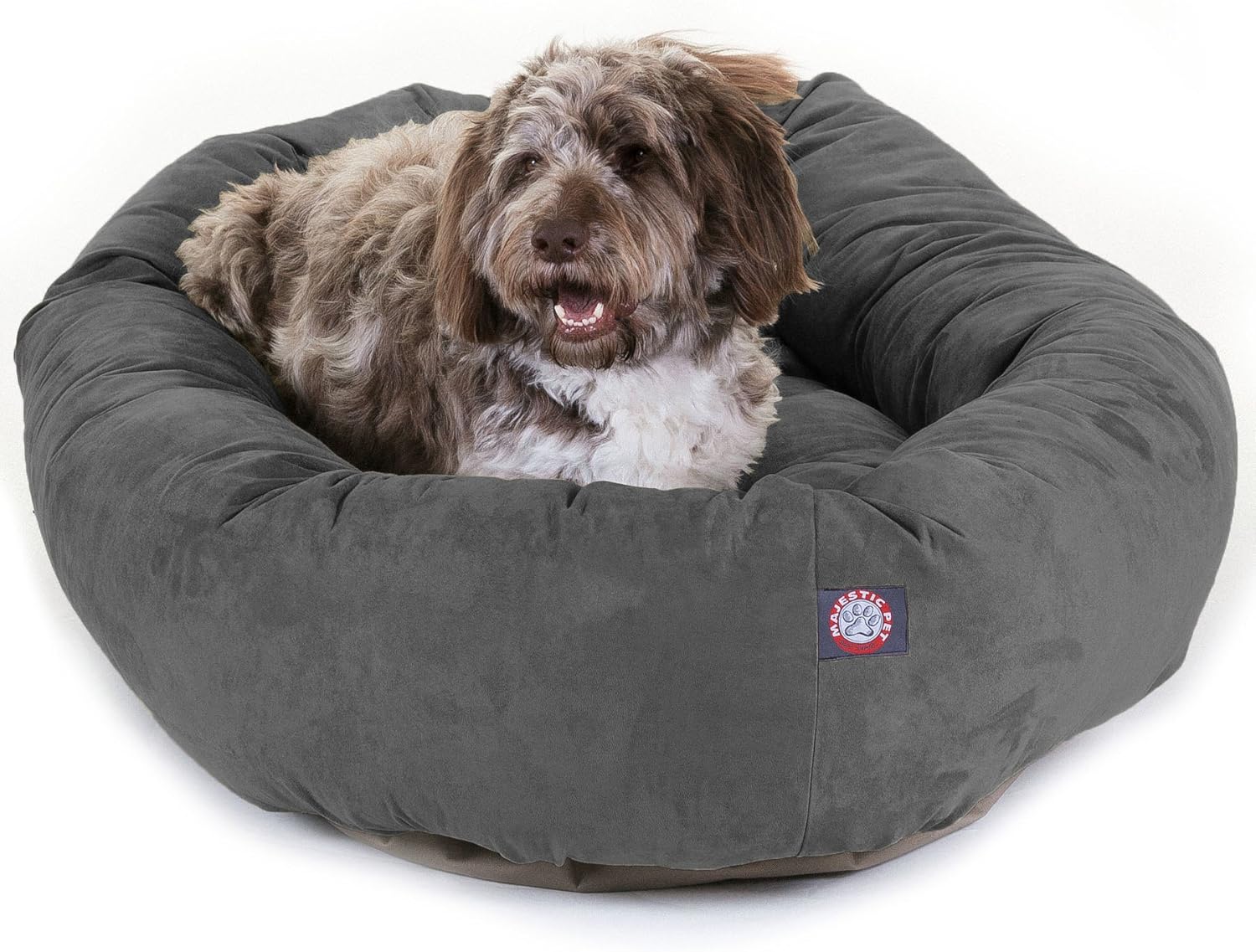 Majestic Pet 52 Inch Suede Calming Dog Bed Washable 52x35x11 (Inch) – Cozy Soft Round Donut Dog Bed with Spine Support for Dogs to Rest Their Head - Pet Bed X- Large – Gray - Pet Explorer
