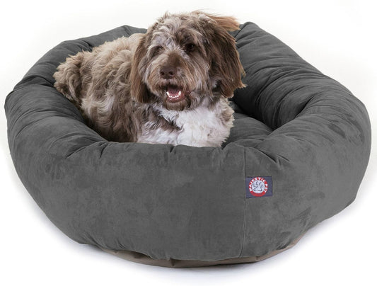 Majestic Pet 52 Inch Suede Calming Dog Bed Washable 52x35x11 (Inch) – Cozy Soft Round Donut Dog Bed with Spine Support for Dogs to Rest Their Head - Pet Bed X- Large – Gray - Pet Explorer