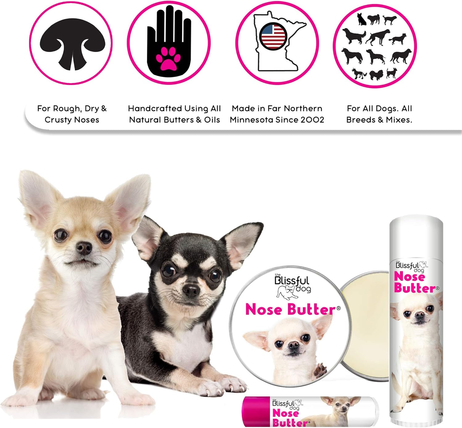 The Blissful Dog Long Coat Chihuahua Nose Butter for Dry, Cracked Skin, Lick-Safe Dog Nose Balm with Moisturizing Shea Butter, Almond, Olive, and Essential Oils, Pet Supplies, Uncented, 0.15 oz. - Pet Explorer