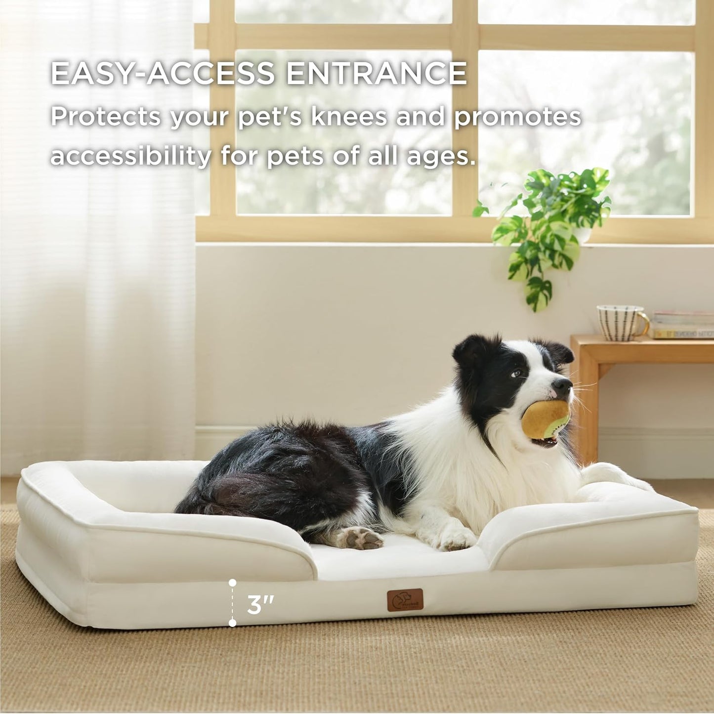 Bedsure Orthopedic Dog Beds Large Sized Dog - Washable Large Dog Cat Bed Waterproof, Comfort Dogs Couch Sofa with Washable Removable Cover, Pet Bed with Nonskid Bottom, Ivory, 35" - Pet Explorer