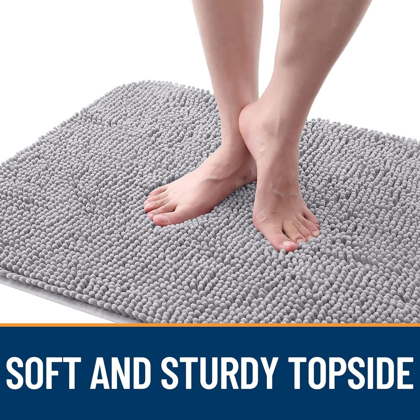 OLANLY Dog Door Mat for Muddy Paws 54x24, Absorbs Moisture and Dirt, Absorbent Non-Slip Washable Doormat, Quick Dry Chenille Mud Mat for Dogs, Entry Indoor Entryway Carpet for Inside Floor, Light Grey