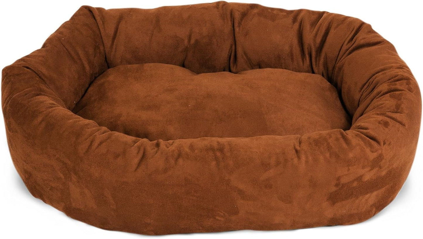 Majestic Pet 52 Inch Suede Shredded Memory Foam Mix Calming Extra Large Dog Bed Washable 52 x 35 x 11 (Inch) - Cozy Soft Round Donut Dog Bed with Spine for Head Support - Pet Bed Rust - Pet Explorer