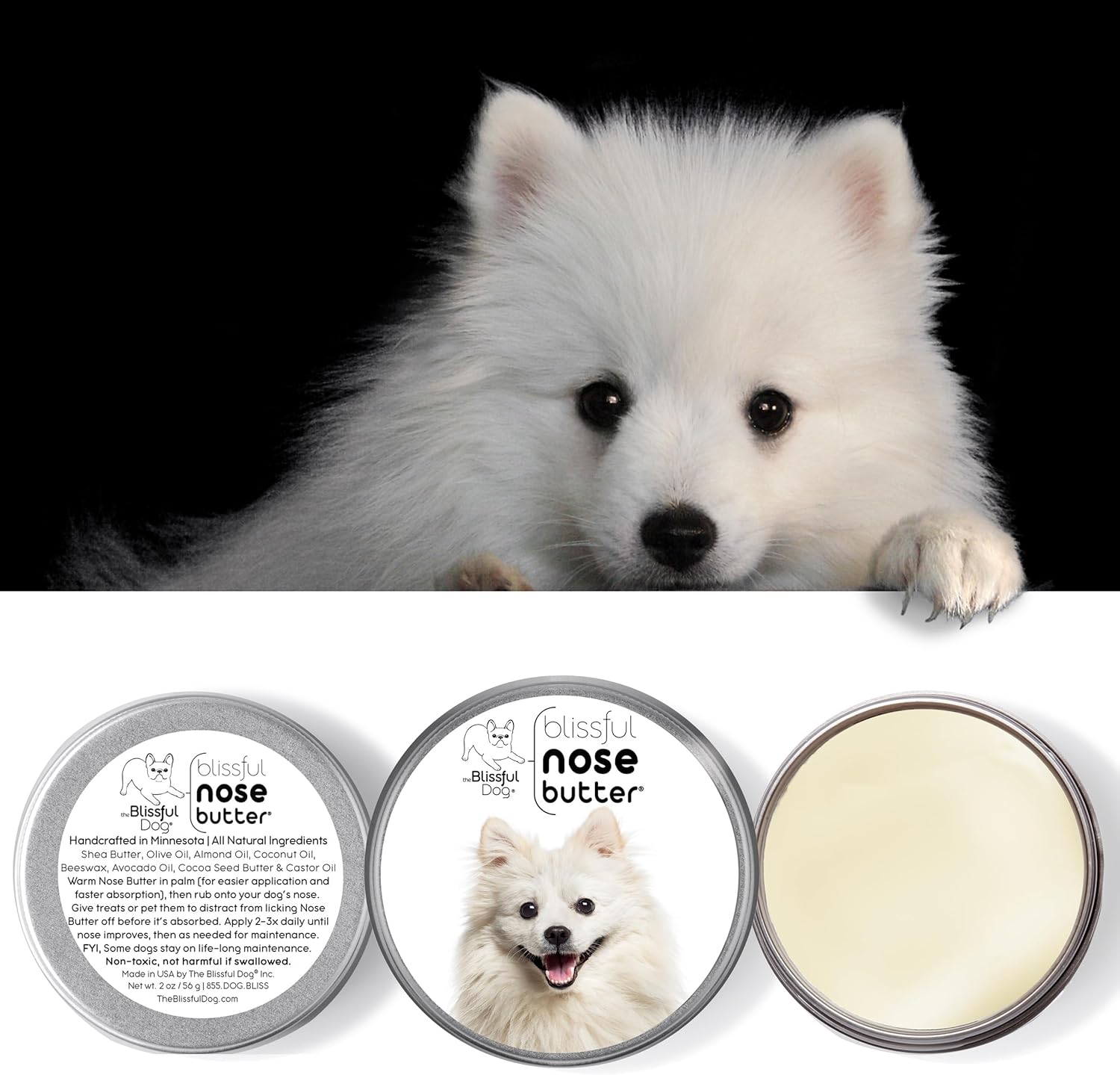 The Blissful Dog American Eskimo Nose Butter for Dry, Cracked Skin, Lick-Safe Dog Nose Balm with Moisturizing Shea Butter, Almond, Olive, and Essential Oils, Pet Supplies, Uncented, 1 oz. - Pet Explorer