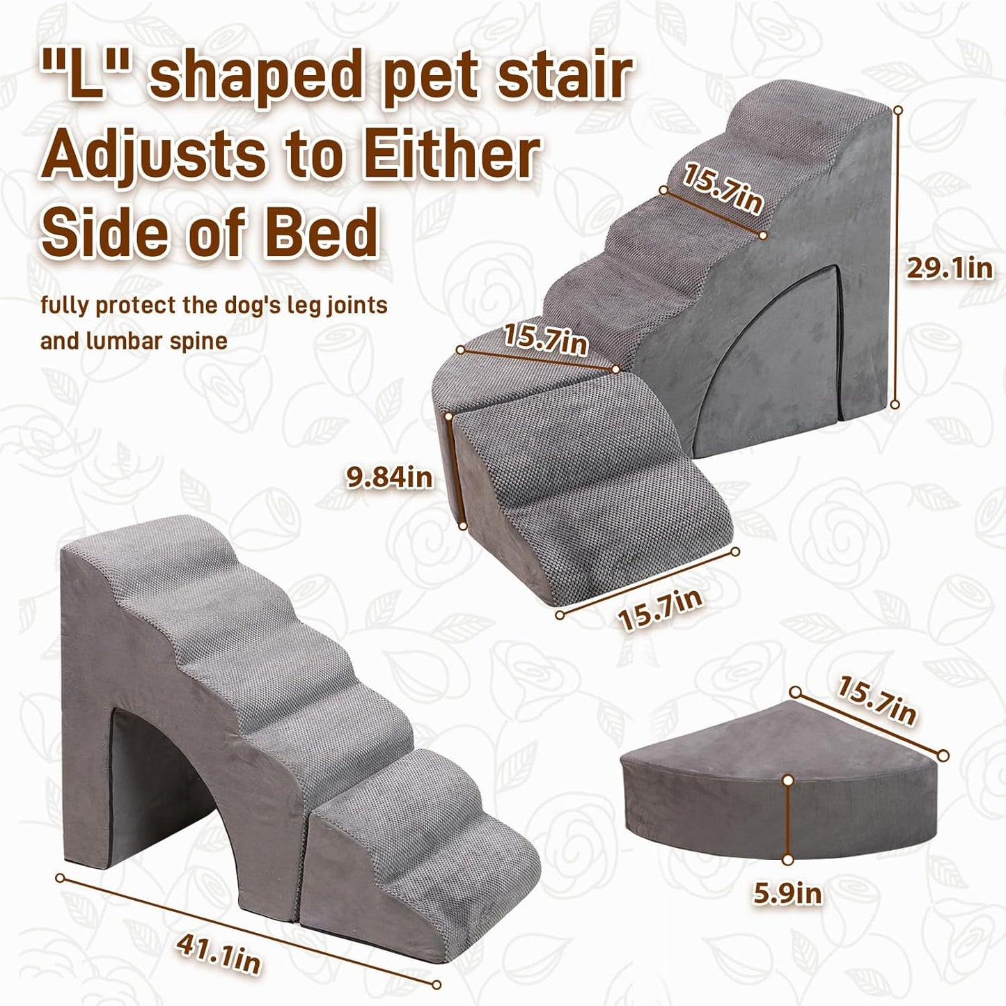 Foam Dog Stairs & Steps Ramps for High Beds 30 inches Tall for Small Dogs and Cats, LitaiL 6 Step Pet Stairs Steps for High Beds 30 inch Large Dogs, Non-Slip Dog Ramps for Older Cat - Pet Explorer
