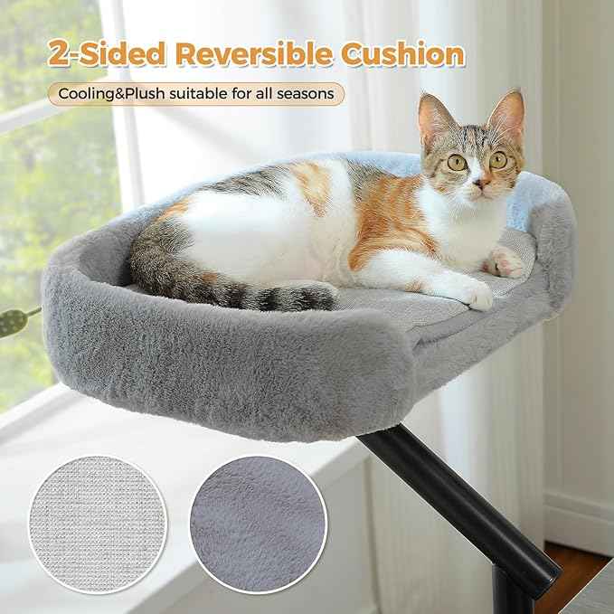 PAWZ Road Cat Desk Bed for Indoor Cats, Cat Bed for Desk Supports Up to 50 lbs, 360° Rotation & Adjustable, Nest Desktop Attachment Cats Hammock for Table, Gray