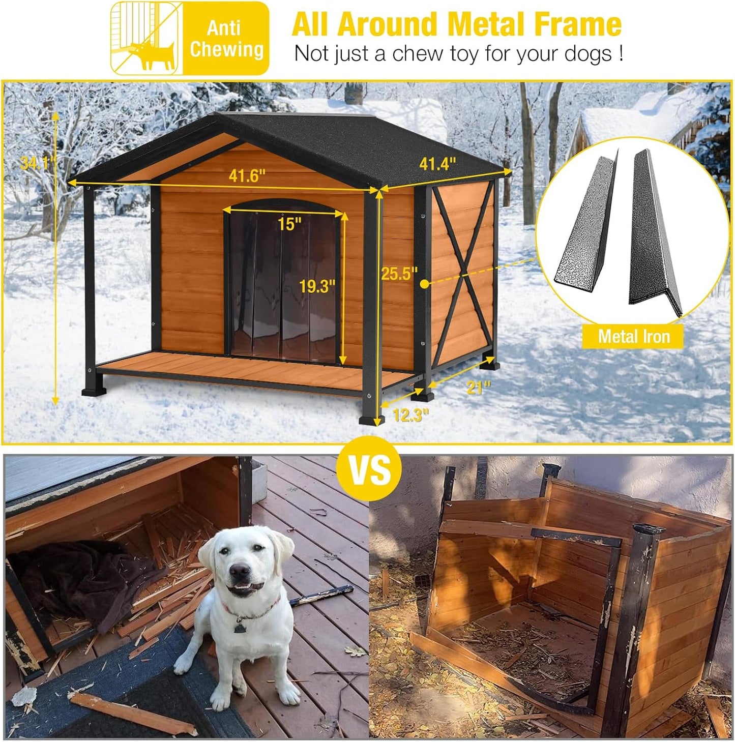 Aivituvin Outdoor Dog House with Chewproof Strong Metal Frame Insulated Outside Dog Kennel Weatherproof for Medium to Large Dogs, (41.5" L x 41.4" D x 34.1" H) - Pet Explorer