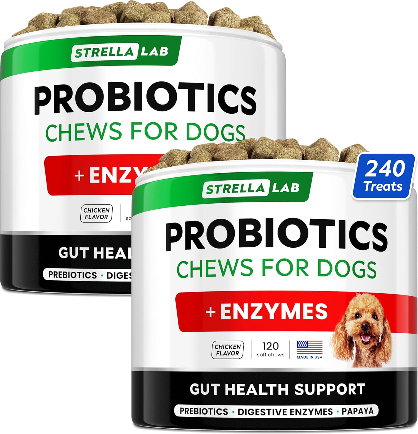 StrellaLab Pet Probiotics for Dogs & Digestive Enzymes - Digestion & Gut Health Treats, Dog Probiotics Chews, Fiber Supplement, Anti Diarrhea, Constipation, Upset Stomach&Gas Relief, Canine Prebiotic - Pet Explorer