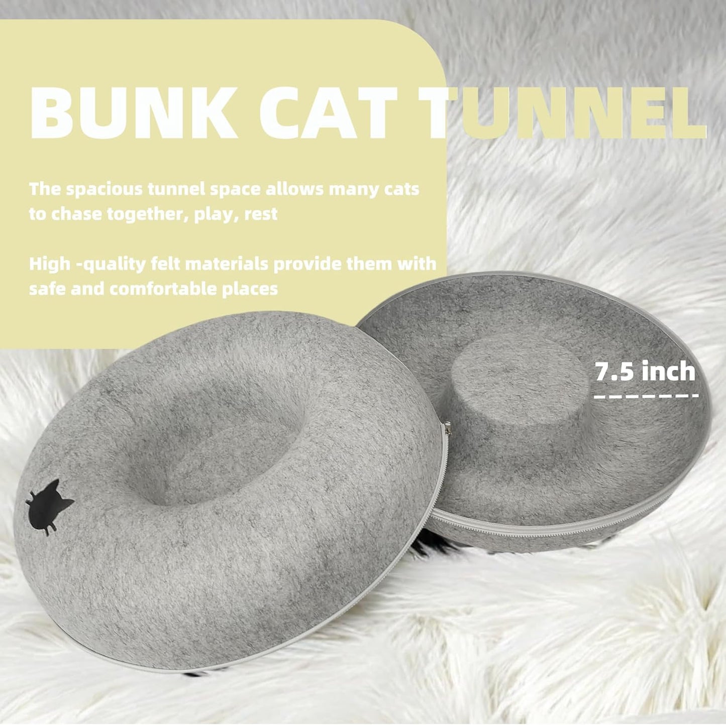 Donut Cat Tunnel Bed Peekaboo Cat Cave for Large Cats Up to 30 Lbs, Kitty Interactive Playing Tent House for Multiple Cats,Detachable,Scratch Resistant (Light Gray, Large - 24 Inch Diameter) - Pet Explorer