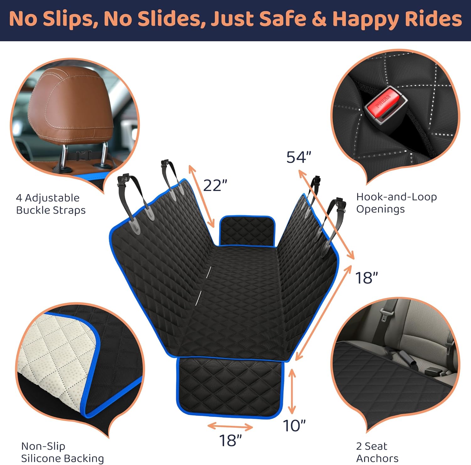Dog Car Seat Cover for Back Seat, Waterproof Hammock for Car, SUV & Truck, Non-Slip Backseat Cover for Dogs, Heavy-Duty Dog Hammock Style Seat Protector Pets, Easy to Install & Clean - Pet Explorer