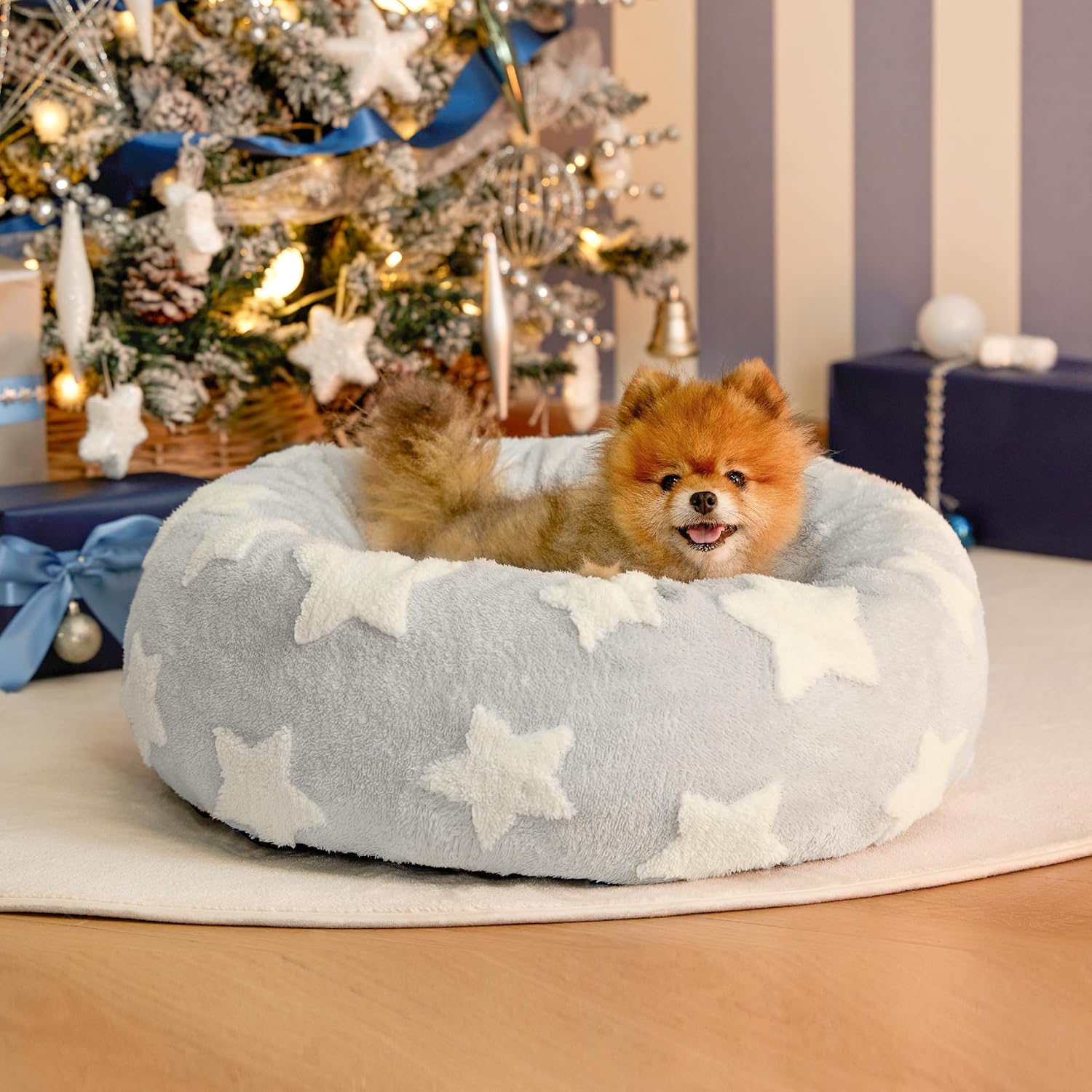 LE SURE Donut Small Dog Bed - Round Cat Beds for Indoor Cats Anti-Anxiety Calming Pet Beds, Washable Cute Modern Beds with Teddy Sherpa Plush & Anti Slip Bottom, 23 Inch, Galaxy Grey - Pet Explorer