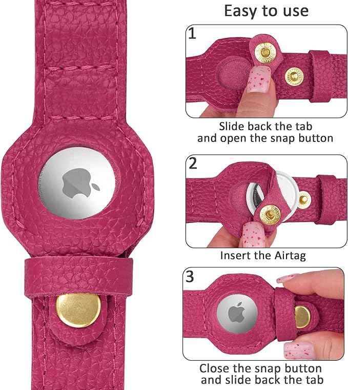 Leather Airtag Dog Collar - Soft Tracking Dog Collar with Apple AirTag Holder and Metal Buckle - Safety GPS Pet Collars for Small Medium Large Dogs Puppy Pink Red (Pink, XL, 20"-25" Neck Fit)
