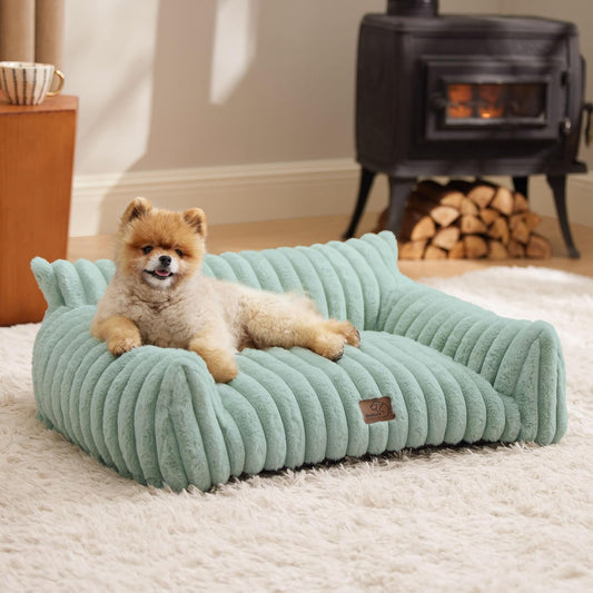 Bedsure Cute Cat Couch for Pets - Fluffy Small Dog Sofa with Premium Soft Corduroy Fleece, Pet Sofa with Removable Washable Cover, Supportive Dog Couch Bed for Small Medium Dogs, 30inch, Garden Green - Pet Explorer