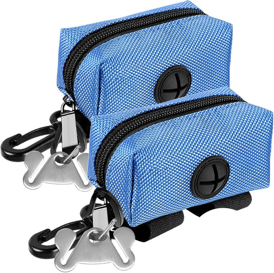 Dog Waste Bag Dispenser Pet Poop Bags Holder for Doggie Waste Bags Dispensers Soft Fabric Zipper Small Doggy Puppy Pouch for Leash Accessory Attachment with Carrier,2PCS Blue - Pet Explorer
