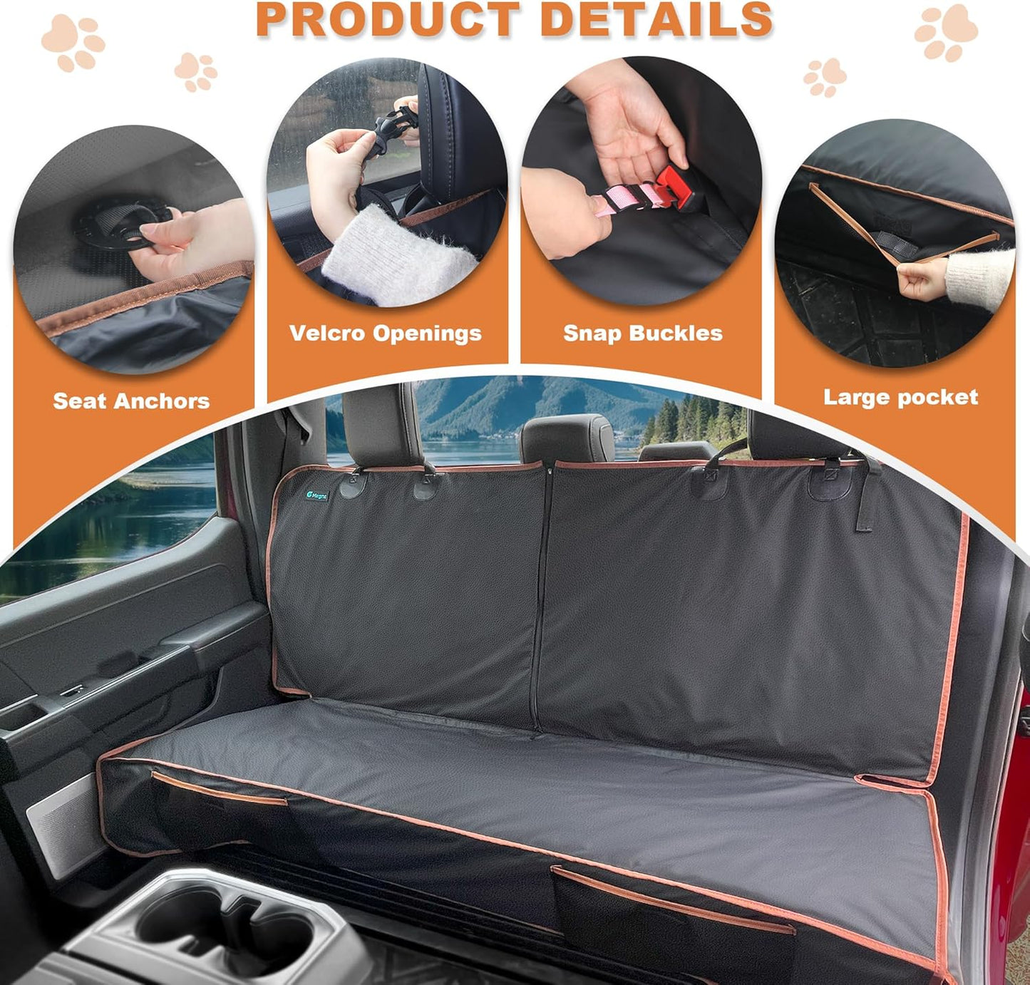 Dog Car Seat Cover for Back Seat, Waterproof PU Leather Bench Seat Covers for Trucks Ford F 150/Ram 1500/Chevy Silverado/GMC Covers, Non-Slip Back seat Pet Cover for Dogs in Car, Easy to Use and Clean - Pet Explorer