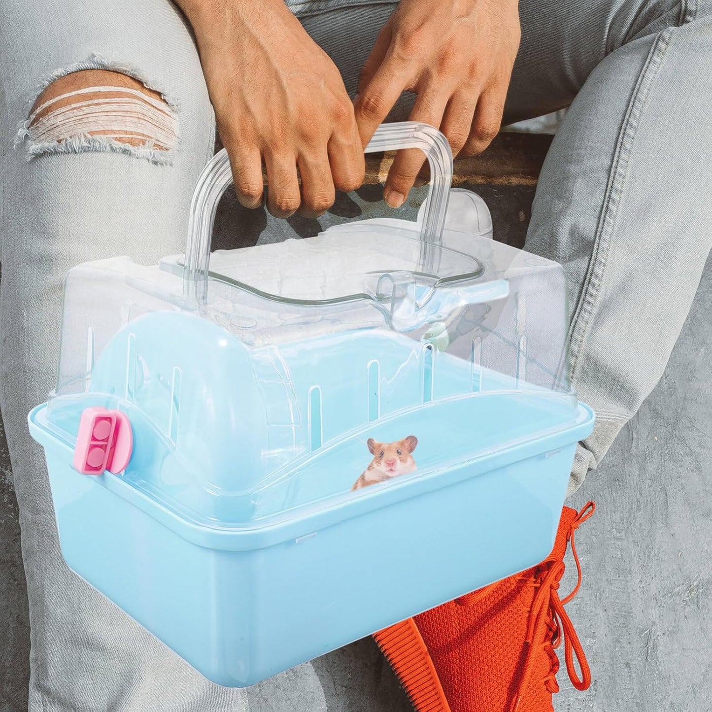 Hamster Cage - Small Pet Carrying Container, Clear Stand, Outdoor Travel House, Fully Transparent Plastic, 11.00X6.7in - Pet Explorer