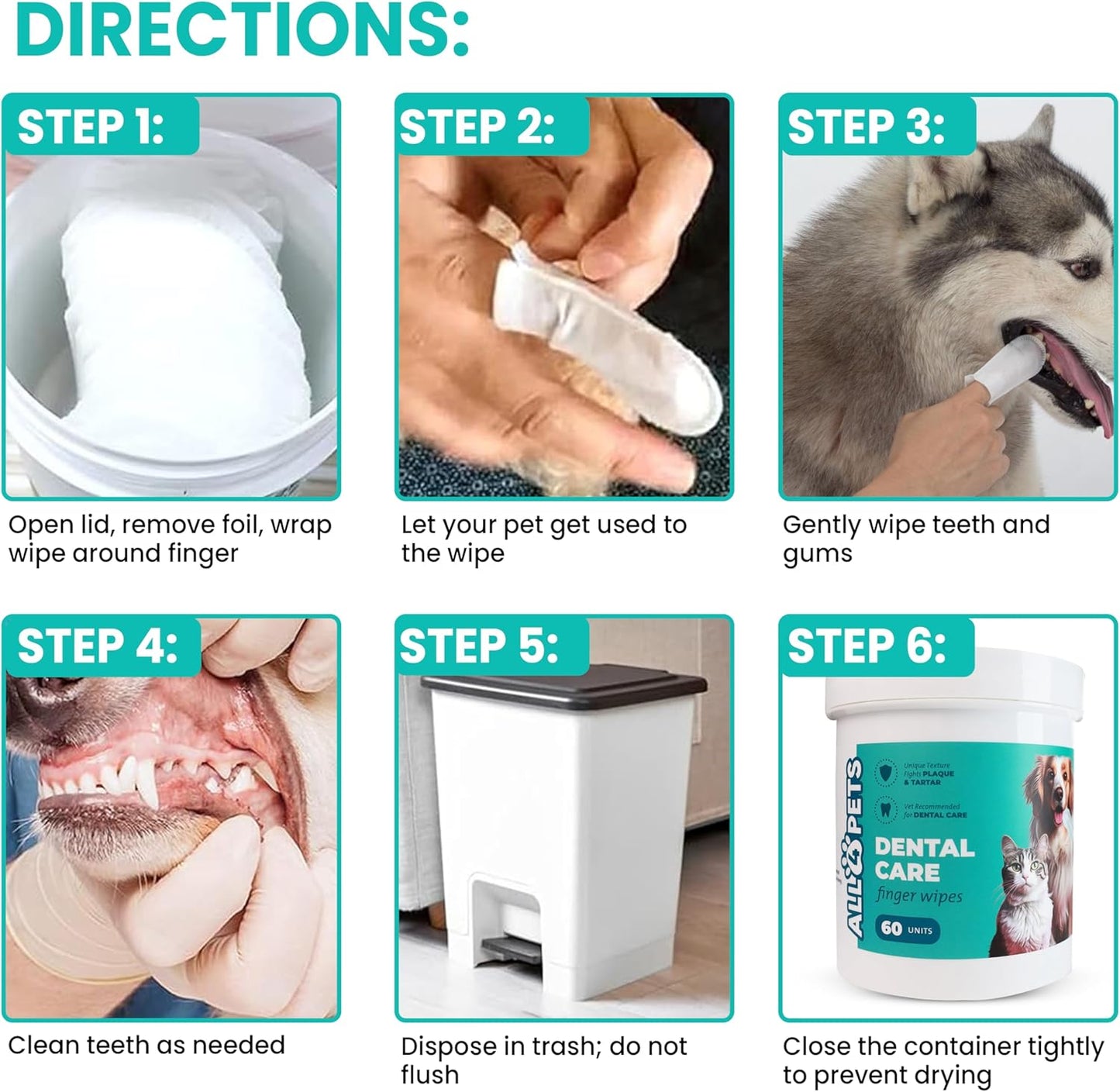Dog Dental Wipes – 60 Count Natural Pet Dental Finger Wipes for Dogs, Cats – Odorless and Safe Dog and Cat Teeth Cleaning Wipes – Dental Wipes for Dogs Teeth Supports Dental Care, Gum Care - Pet Explorer