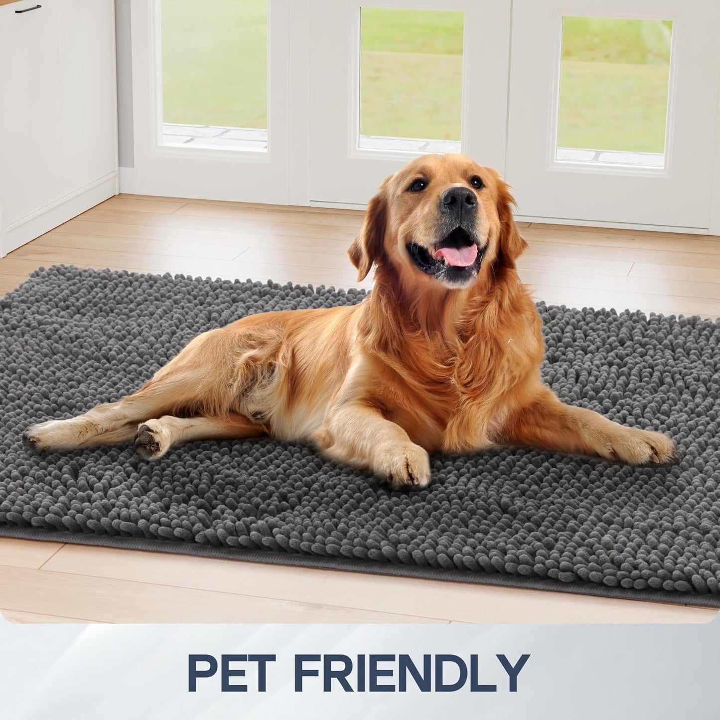 Dog Door Mat for Muddy Paws, 96" x 48" Chenille Absorbent Front Door Mat Inside, Large Runner Mud Mat for Dogs, Trap Dirt Washable Non Slip Outdoor Indoor Entrance Doormats, Grey - Pet Explorer
