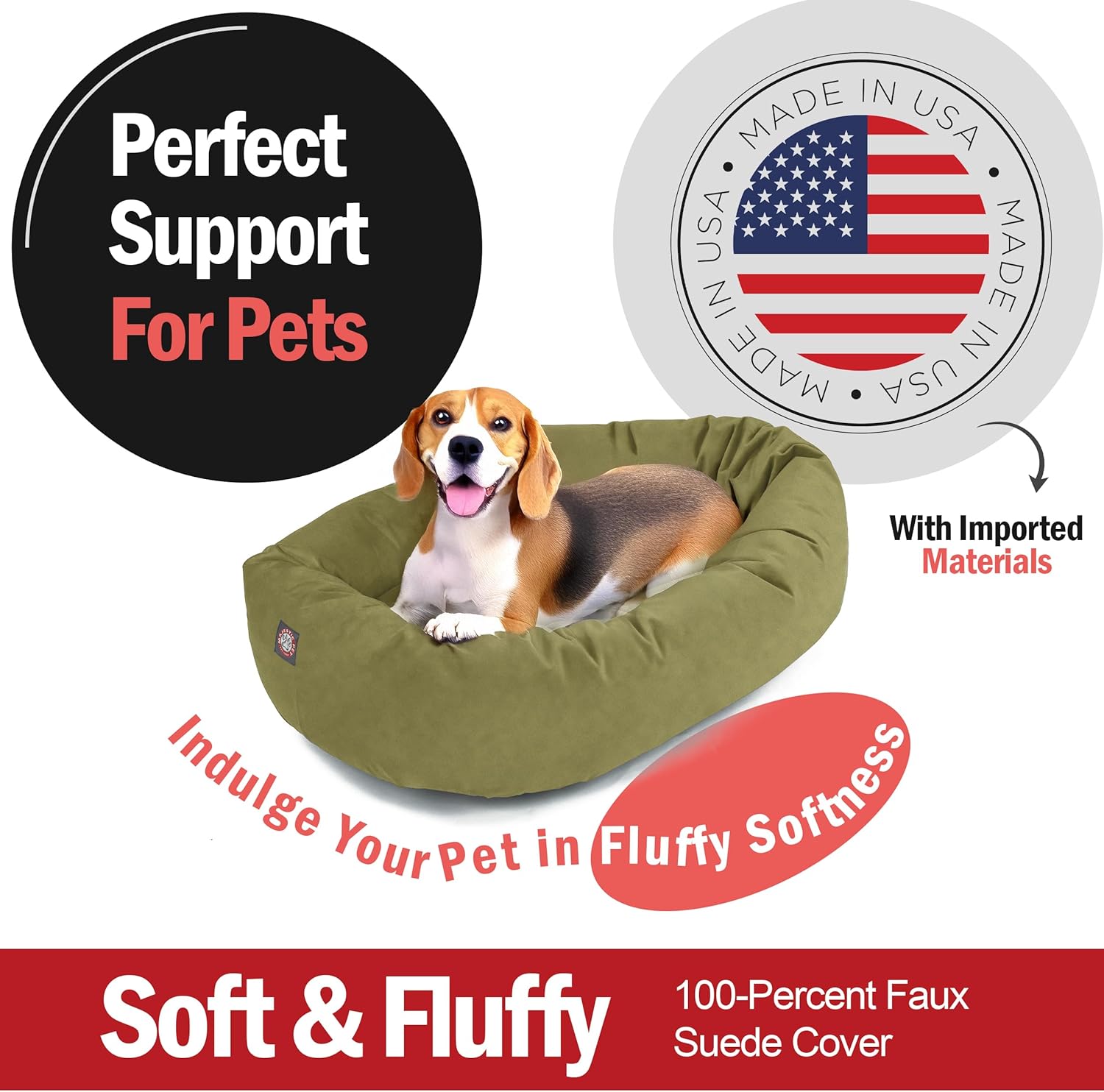 Majestic Pet 32 Inch Suede Calming Dog Bed Washable 32x23x7 (Inch) – Cozy Soft Round Donut Dog Bed with Spine Support for Dogs to Rest Their Head - Pet Bed Medium – Sage (2025) - Pet Explorer