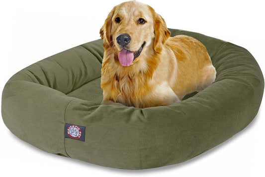 Majestic Pet 40 Inch Suede Calming Dog Bed Washable 40x29x9 (Inch) – Cozy Soft Round Donut Dog Bed with Spine Support for Dogs to Rest their Head - Round Pet Bed Large – Sage - Pet Explorer