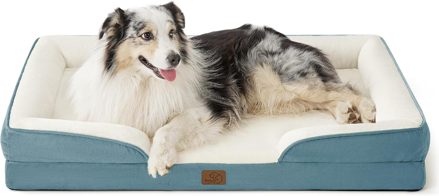 Bedsure XL Orthopedic Dog Bed for Extra Large Dogs - Washable XLarge Dog Cat Bed Waterproof, Comfort Dogs Couch Sofa with Washable Removable Cover, Pet Bed with Nonskid Bottom, Dune Haze Blue, 42" - Pet Explorer