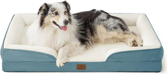 Bedsure XL Orthopedic Dog Bed for Extra Large Dogs - Washable XLarge Dog Cat Bed Waterproof, Comfort Dogs Couch Sofa with Washable Removable Cover, Pet Bed with Nonskid Bottom, Dune Haze Blue, 42" - Pet Explorer