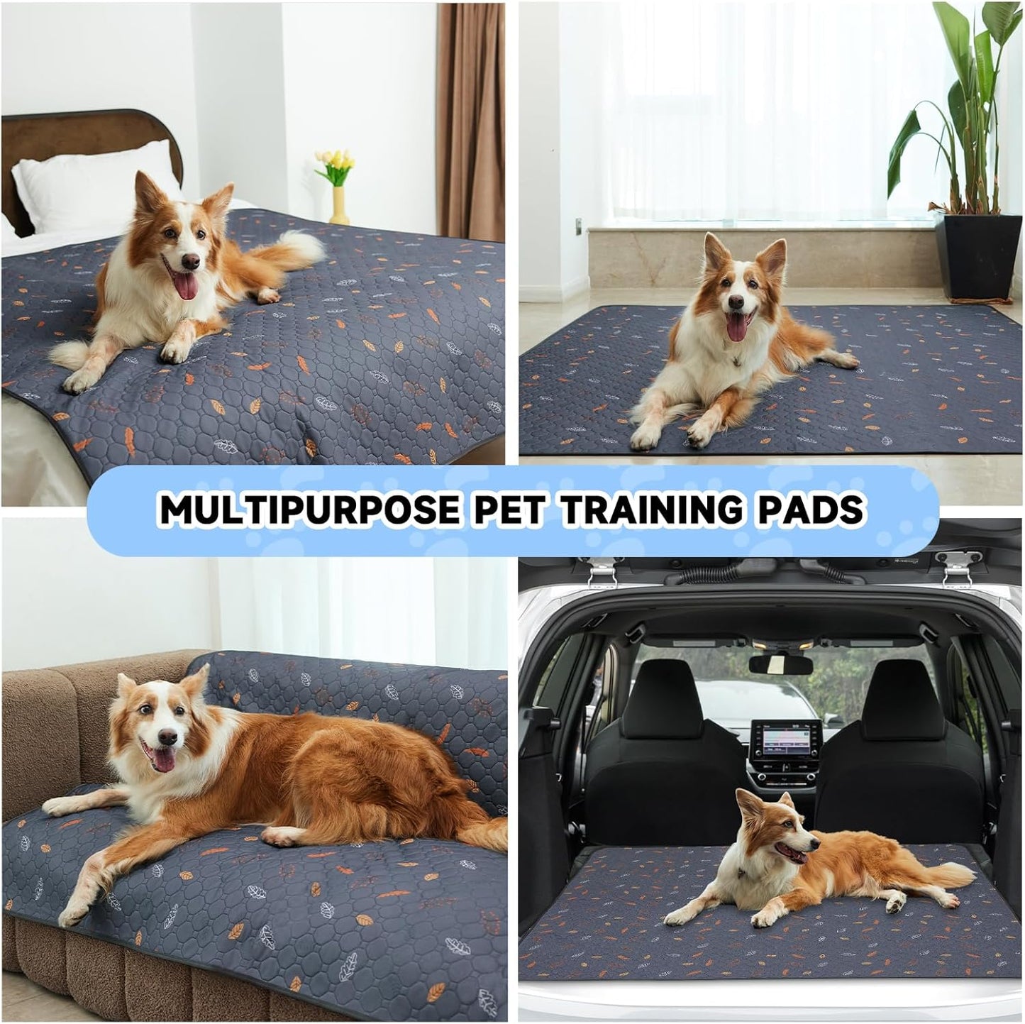 Sunheir Washable Pee Pads for Dogs 2-Pack Reusable Puppy Pads Pet Training Pads, Waterproof Dog Pee Pads for Crate, Whelping Pad, Non-Slip Protects Against Urine Leakage (Leaves - Green, 18x24)