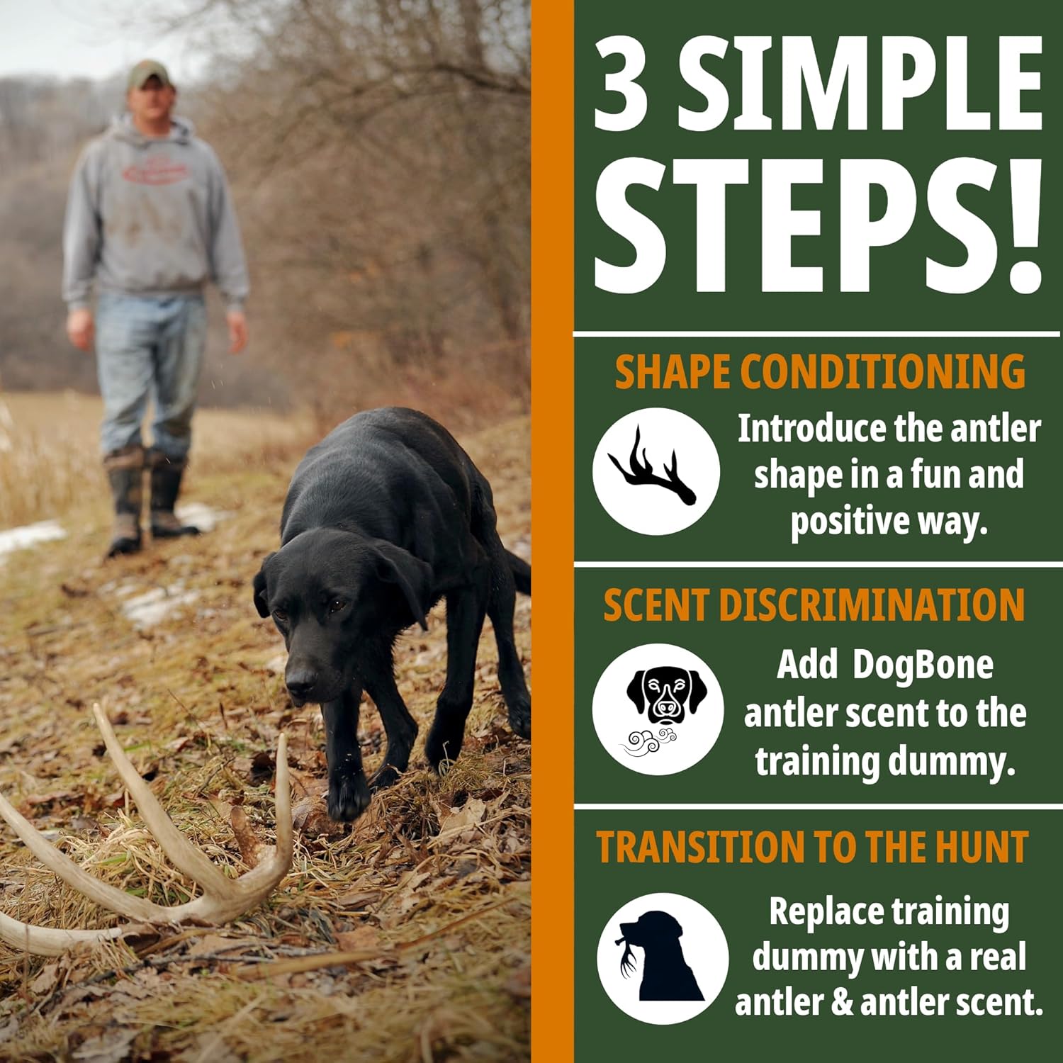 DogBone Shed Hunting Dog Training Kit – Train Your Puppy to Find Deer Antlers - Includes 2 oz Scent for Nosework & Flexible Floating Dummy for Retrieving - Perfect for Whitetail Hunters - Pet Explorer