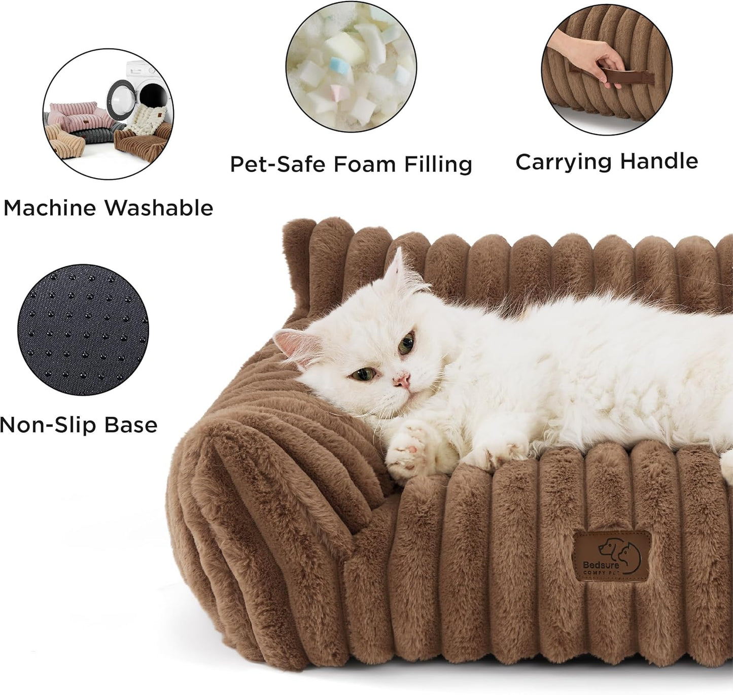 Bedsure Cute Cat Couch for Pets - Fluffy Small Dog Sofa with Premium Soft Corduroy Fleece, Pet Sofa with Removable Washable Cover, Supportive Dog Couch Bed for Small Medium Dogs, 30inch, Copper Brown - Pet Explorer