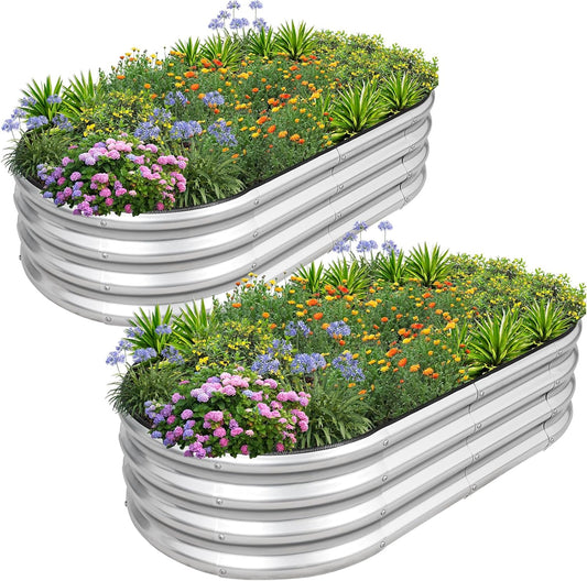 1MORE Galvanized Raised Garden Bed- Planter Garden Boxes Outdoor, Raised Beds for Gardening, 4x2x1ft Metal Garden Bed Kit for Vegetables Flower, Planter Raised Beds with Tools.Silver-2pack