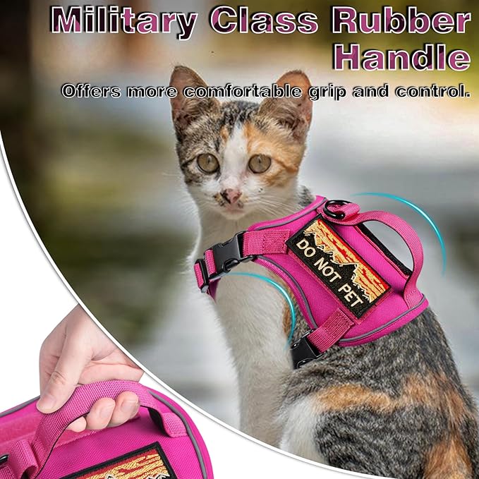 Tactical Cat Harness for Walking, Adjustable Escape Proof Pet Vest for Large Cat,Easy Control Breathable Cat Vest with Handle，Molle Patches (Pink, L)