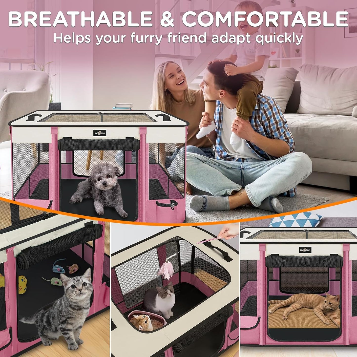 Foldable Pet Kitten Playpen, Upgrade Waterproof Portable Cat Dog Playpen Kennel Tent for Dog Cat, Removable Shade Cover with Free Carrying Case, Indoor Outdoor Use for Small Pet, Pink - Pet Explorer