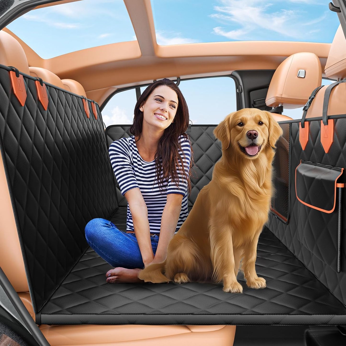 Back Seat Extender for Dogs Hard Bottom Holds 500lbs,Waterproof Dog Car Seat Cover for Back Seat, Truck-Large Space Dog Hammock for Truck - Pet Explorer