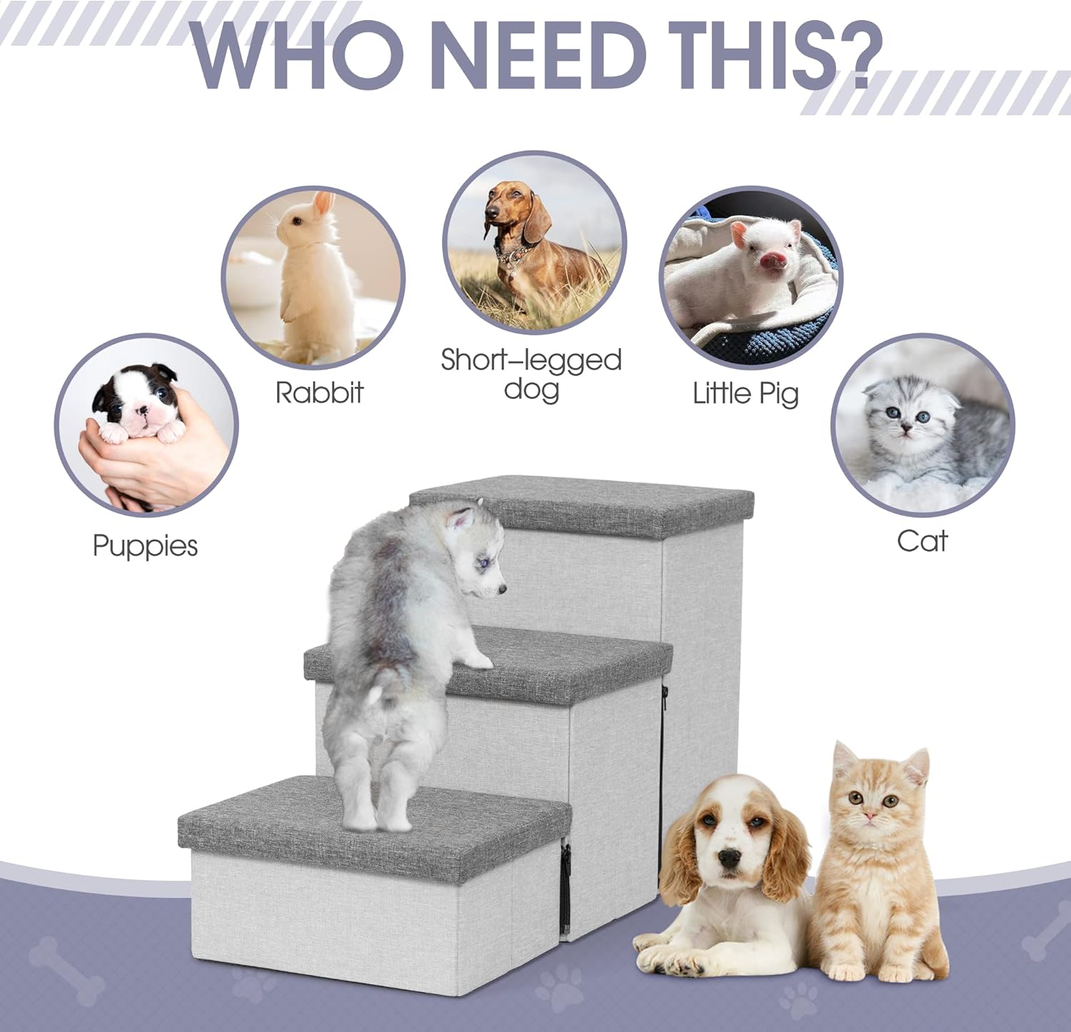 Heeyoo Dog Stairs with Storage, Foldable Dog Steps for Small Dogs, 3 Tiers Non-Slip Pet Stairs for High Beds Or Couch and Sofa, Hold up to 200 lbs Pet Cat - Pet Explorer