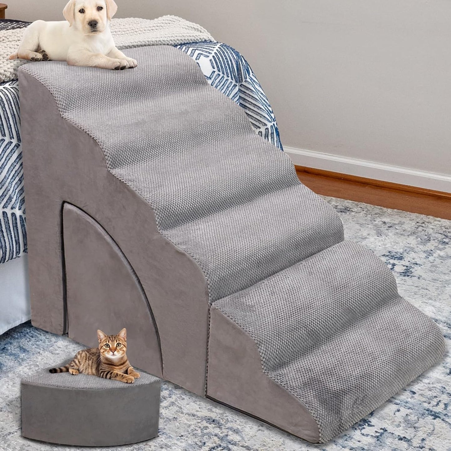 Foam Dog Stairs & Steps Ramps for High Beds 30 inches Tall for Small Dogs and Cats, LitaiL 6 Step Pet Stairs Steps for High Beds 30 inch Large Dogs, Non-Slip Dog Ramps for Older Cat - Pet Explorer