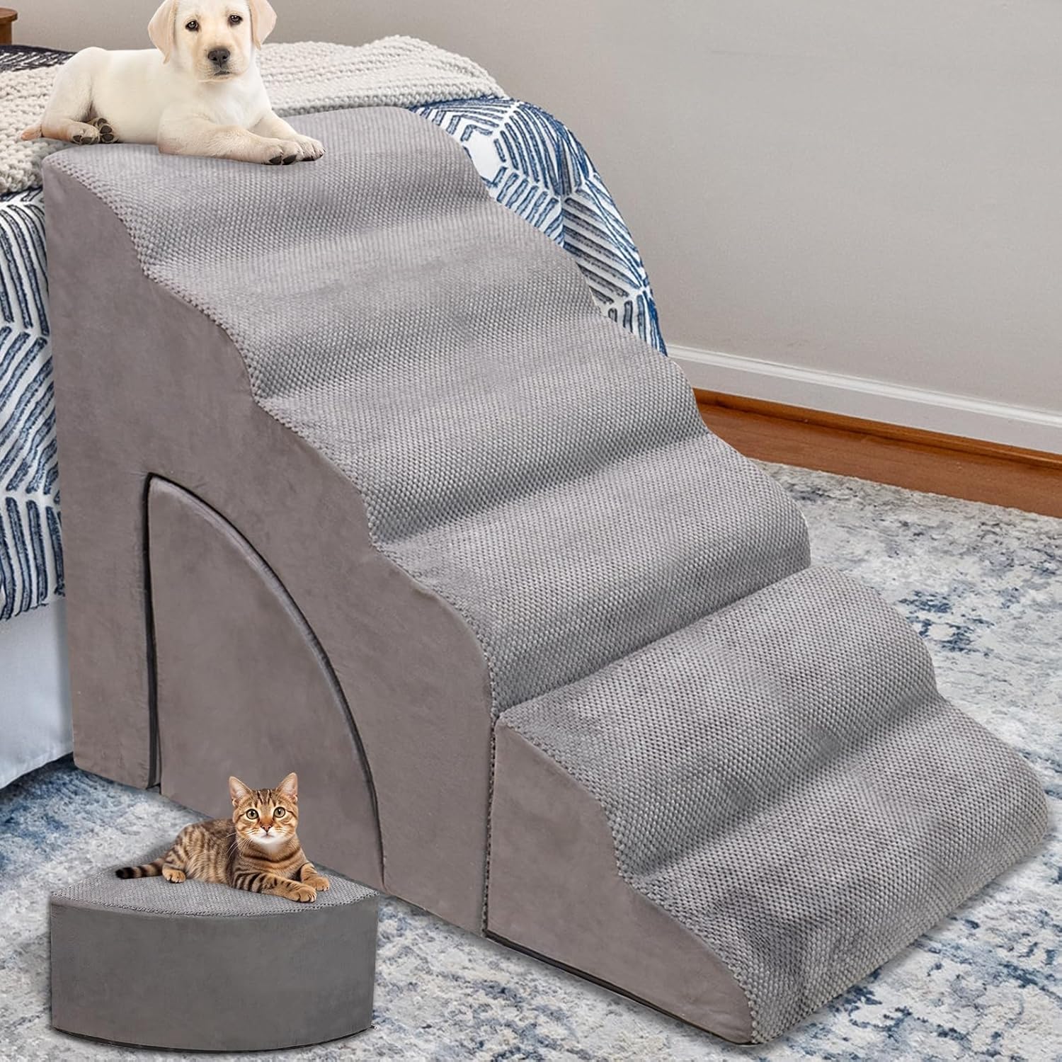 Foam Dog Stairs & Steps Ramps for High Beds 30 inches Tall for Small Dogs and Cats, LitaiL 6 Step Pet Stairs Steps for High Beds 30 inch Large Dogs, Non-Slip Dog Ramps for Older Cat - Pet Explorer